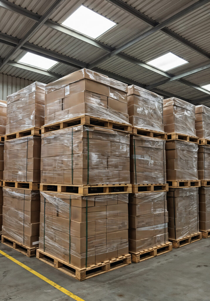 warehouse storage palletized boxes